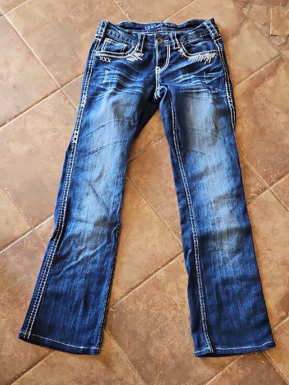Cowgirl Tuff Blue Embroidered Bootcut Jeans